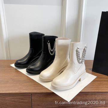 Bottes en cuir pour femmes personnalisées à la mode ronde de conception classique